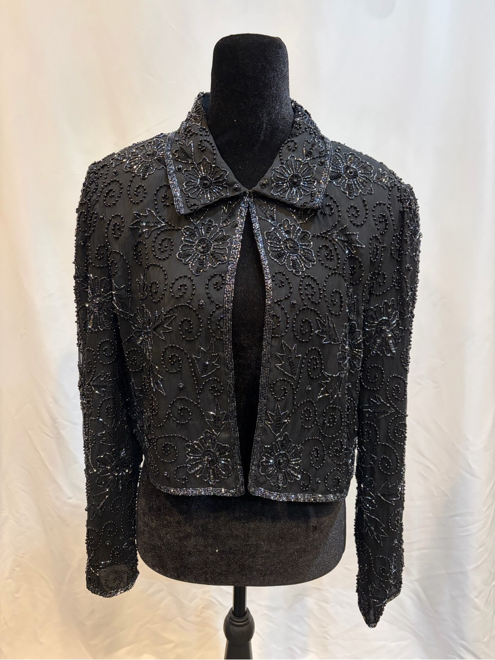 Papéll Boutique Evening Black Beaded Bolero Jacket w/ Shoulder Pads